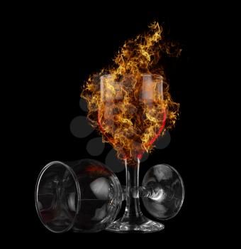 Royalty Free Photo of Red Wine on Fire