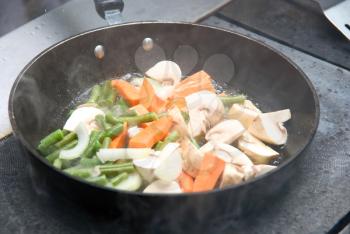 Royalty Free Photo of Vegetables Frying in a Pan