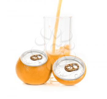 Royalty Free Photo of Orange Juice and Aluminum Cans