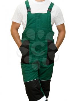 Royalty Free Photo of a Man Wearing Green Overalls
