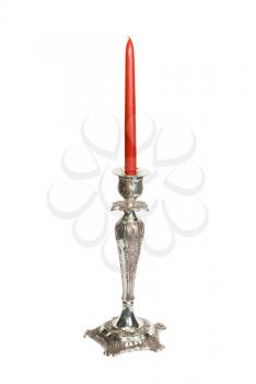 candlestick with red candle isolated on a white background