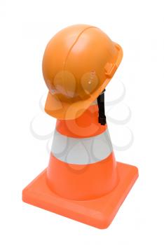 Royalty Free Photo of a Hardhat on a Pylon