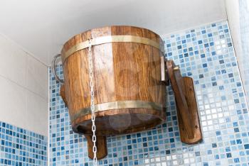 Royalty Free Photo of a Sauna With a Bucket