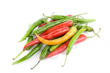 colored chili peppers isolated on white background
