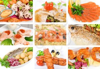 Royalty Free Photo of a Set of Seafood Dishes