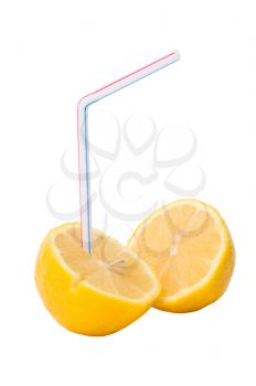 A Lemon fruit with pipe on white background