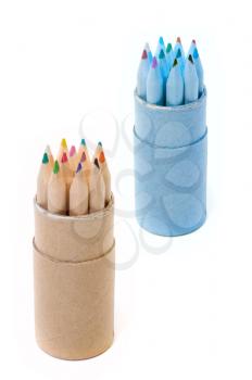 Rows of varicoloured wooden pencils