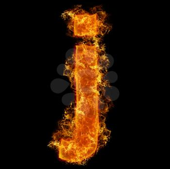 Fire small letter J on a black background