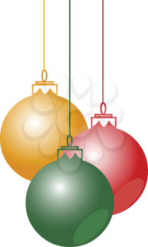 Abstract vector christmas balls hanging with ribbons on white background