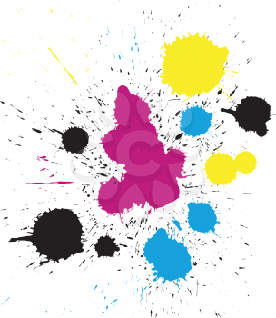Abstract vector grungy colorful CMYK paint drops