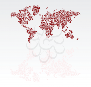 Stylized dotted world map with reflection in vector format 