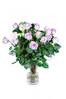 Bouquet pink roses in vase isolated on a white