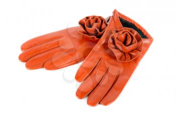 Red modern female leather rose gloves isolated on a white