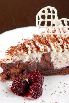 fresh tasty baked blackberry cake closeup at white plate