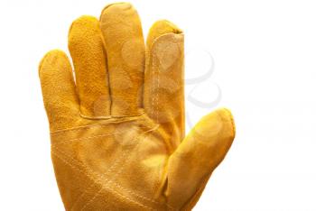yellow work glove closeup on white background