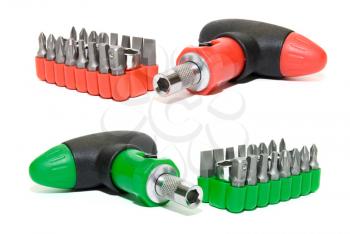 Red  and green screwdriver set isolated on the white background