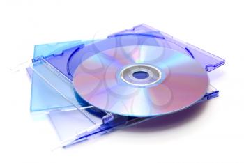 Cd and dvd disks with case isolated on white background