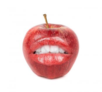 fresh red apple with open mouth on a white