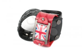 Men's leather belt with britain flag on a white background