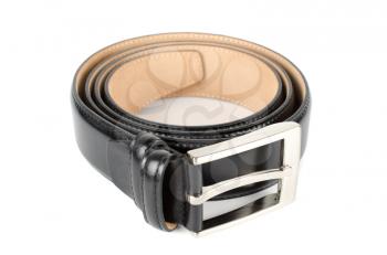 Men's leather belt on a white background