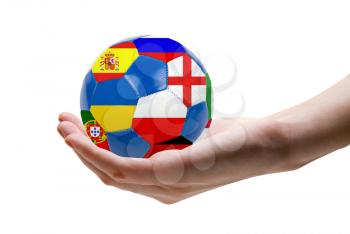 Eoro colored ball at hand on white