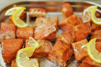 marinated salmon shashlik closeup photo