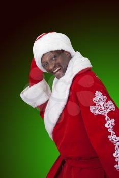 surprised black santa claus on a color background