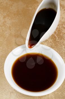 soy sauce poured to a white plate