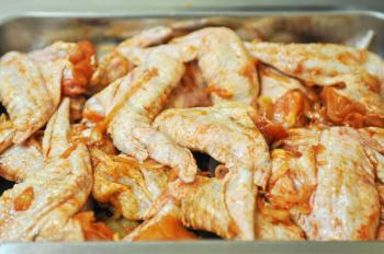 marinated chicken wing meat shashlik closeup photo