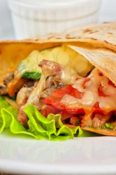 burrito with meat cheese and vegetables