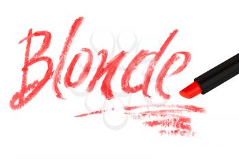 Inscription lipstick blonde  isolated on white background