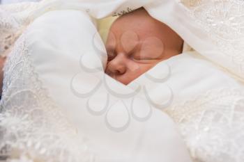 Sleeping newborn baby close up portrait
