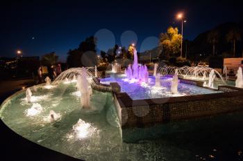 Water fountain in night Alanya, Turkey