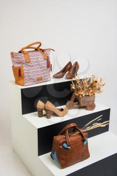 Set handbag, shoes and bouquet of dried flowers