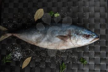 Tuna fresh fish on a dark backgrund