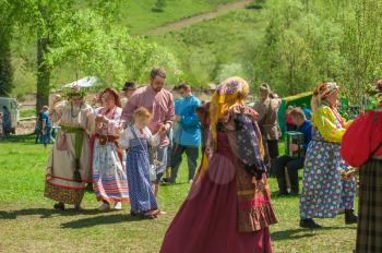 TOPOLNOE, ALTAY, RUSSIA - May 27, 2018: Folk festivities dedicated to the feast of the Holy Trinity. Ancient Russian rite: traditional dances.