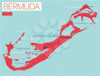 Bermuda detailed editable map with regions cities and towns, roads and railways, geographic sites. Vector EPS-10 file
