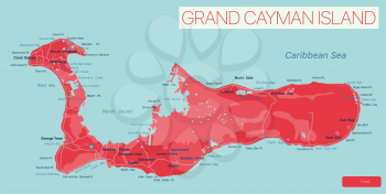 Grand Cayman island detailed editable map, vector EPS-10 file