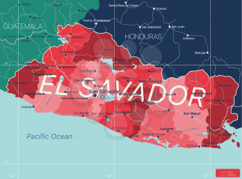 El Salvador country detailed editable map with regions cities and towns, roads and railways, geographic sites. Vector EPS-10 file