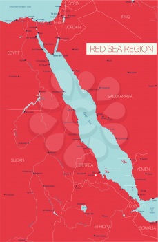 Red Sea region country detailed editable map with countries capitals and cities. Vector EPS-10 file
