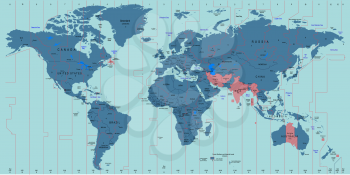 Vector Timezone world map color illustration