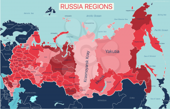 Russian regions editable map with regions. Vector EPS-10 file