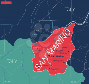 San Marino country detailed editable map with regions cities and towns, roads and railways, geographic sites. Vector EPS-10 file