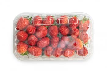Strawberries in plastic bag isolated on a white background