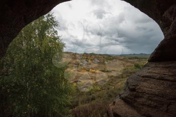 View from karst cave - autumn landscape
