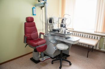 Ophthalmology room in clinic with special equipment
