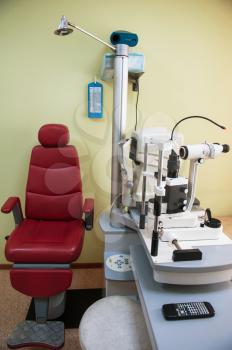 Ophthalmology room in clinic with special equipment