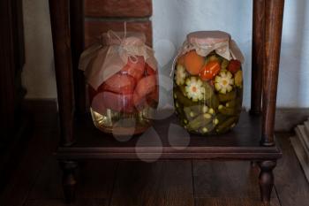 Pickled vegetables in the jars