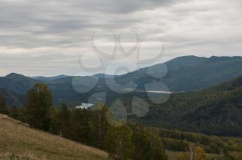 Altai mountains autumn in cloud day