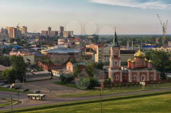 BARNAUL - JUNE, 28 Panoramic picture of road and cars driving, summer sunny day in June 28, 2017 in Barnaul , Siberia, Russia
